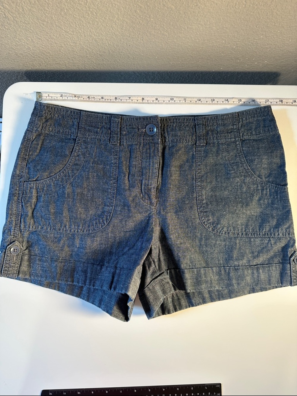 LOFT Dark Chambray Blue Women's Shorts with Front Patch Pockets